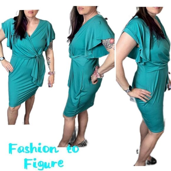 Fashion to Figure short sleeve ruched bodycon ruched dress. Plus - Picture 1 of 9